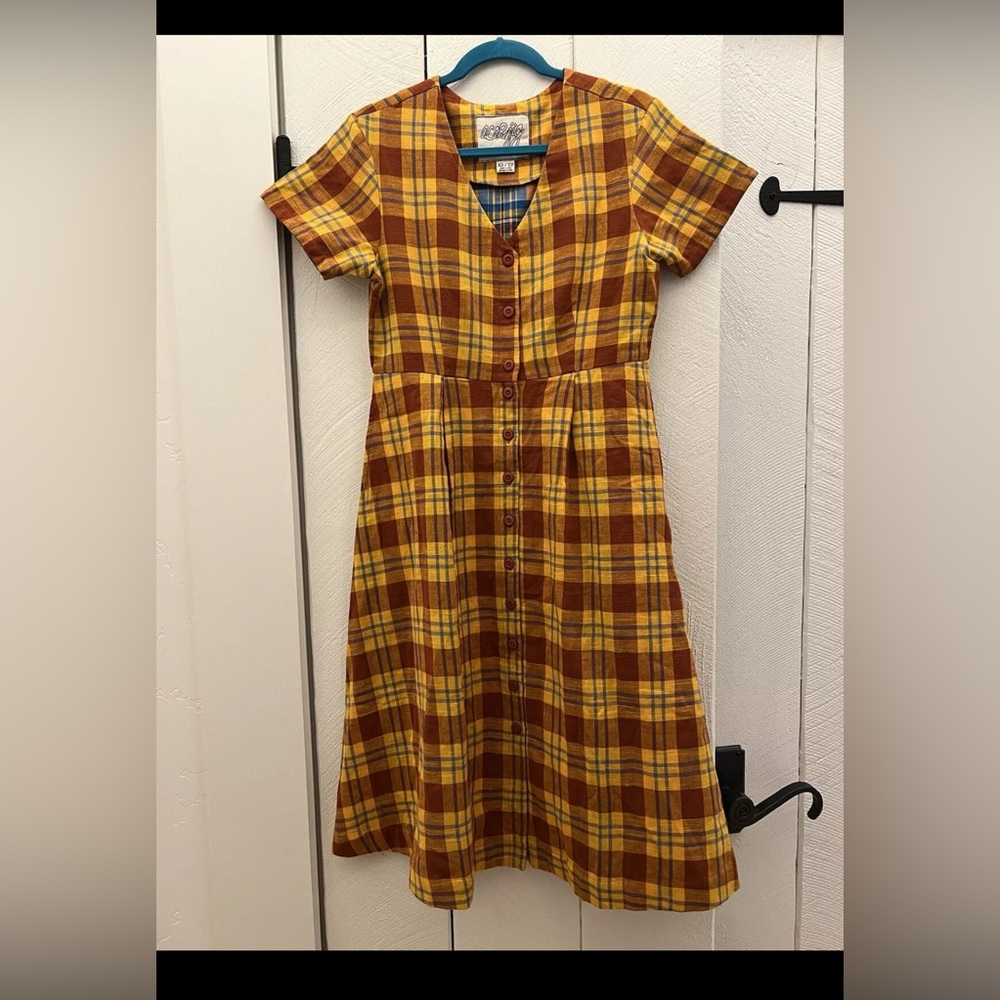 Ace & Jig Greta Midi Dress Organic Cotton Button Short Sleeve XS Plaid $368